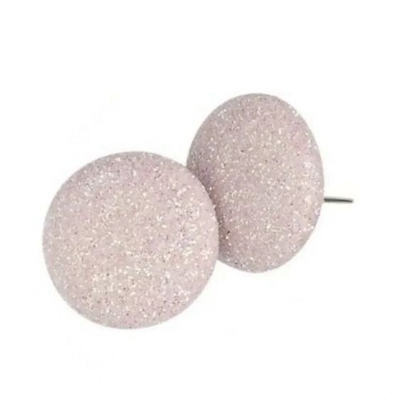 Pink Retro 80s Sparkly Disco Fabric Button Earrings - Picture 1 of 2